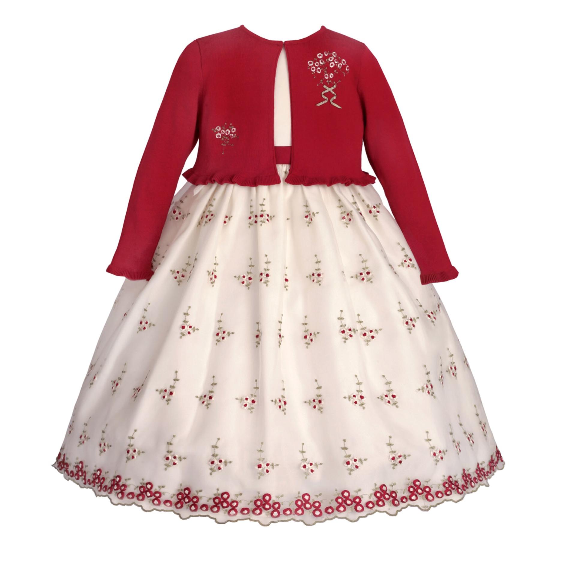 American Princess Girl's Party Dress & Cardigan - Floral Embroidery