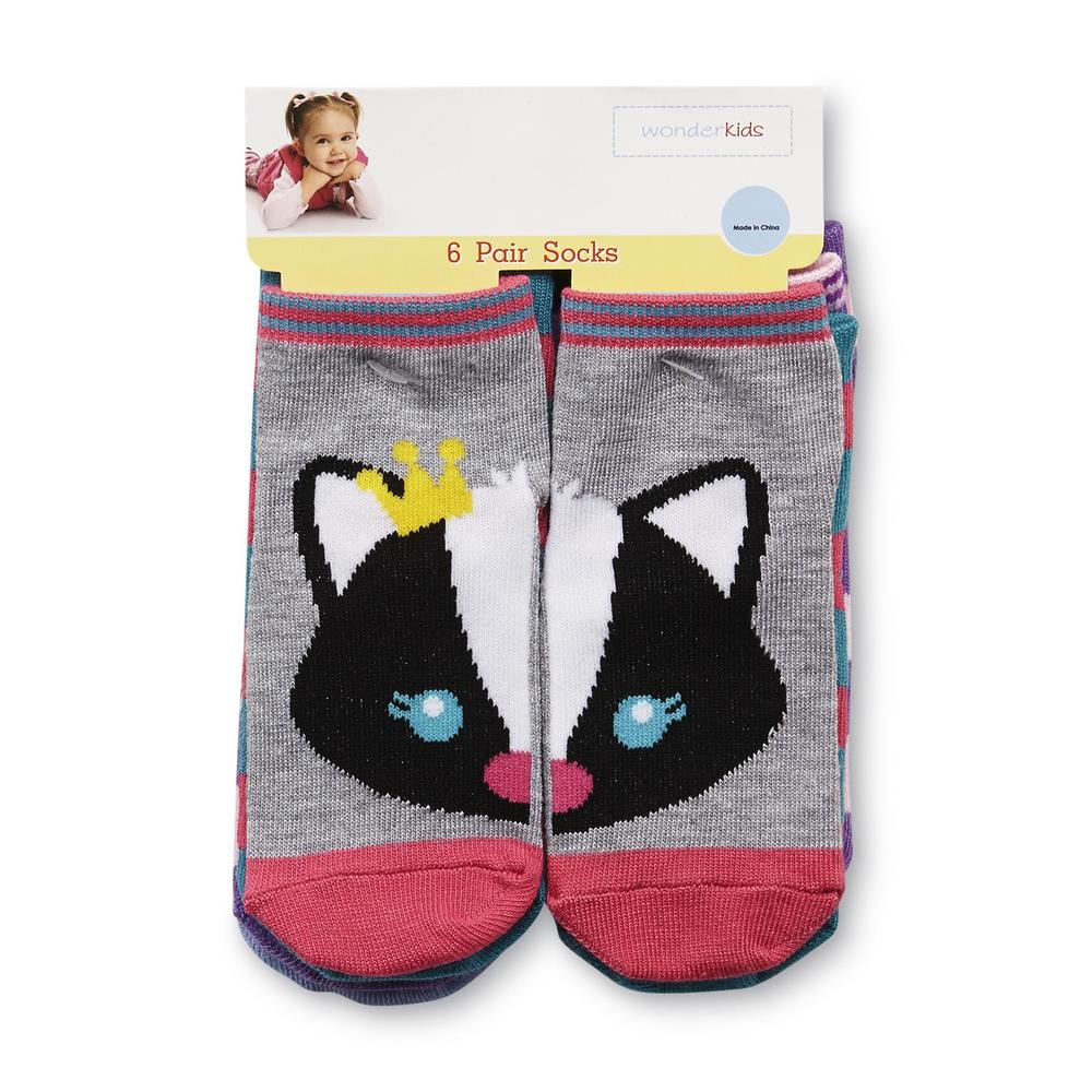 WonderKids Infant & Toddler Girl's 6-Pairs Low-Cut  Socks - Critters & Stripes