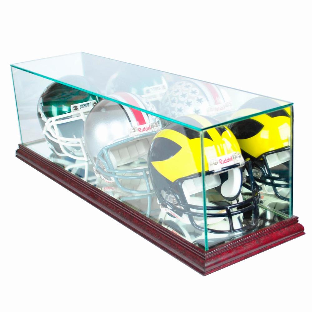 Perfect Cases Triple Mini Football Helmet Display Case with Cherry Finish