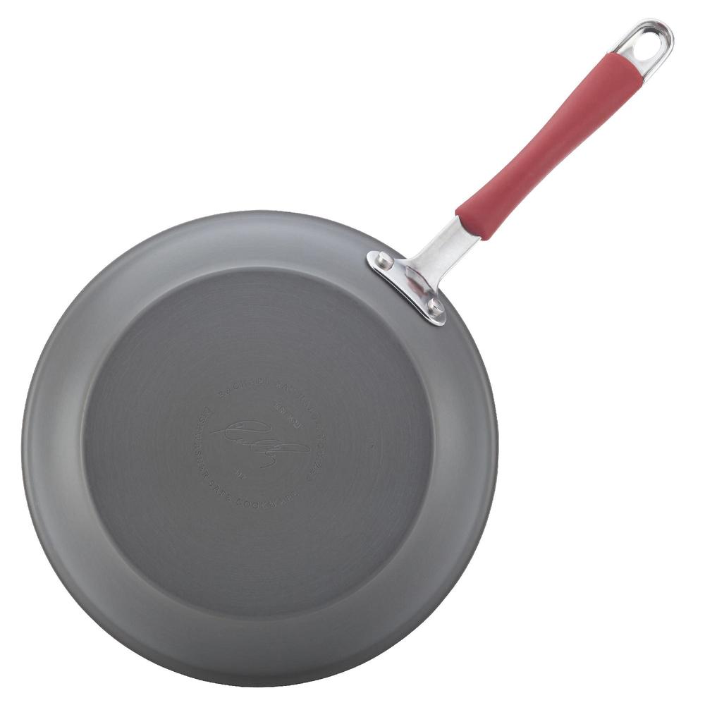 Rachael Ray Cucina Hard Anodized Nonstick Twin Pack Skillet Set, Gray with Cranberry Red Handles