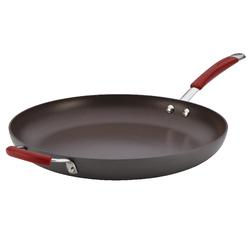 Rachael Ray 87631 Cucina Hard-Anodized Nonstick 14 in. Skillet With Helper Handle- Gray With Cranberry Red Handles