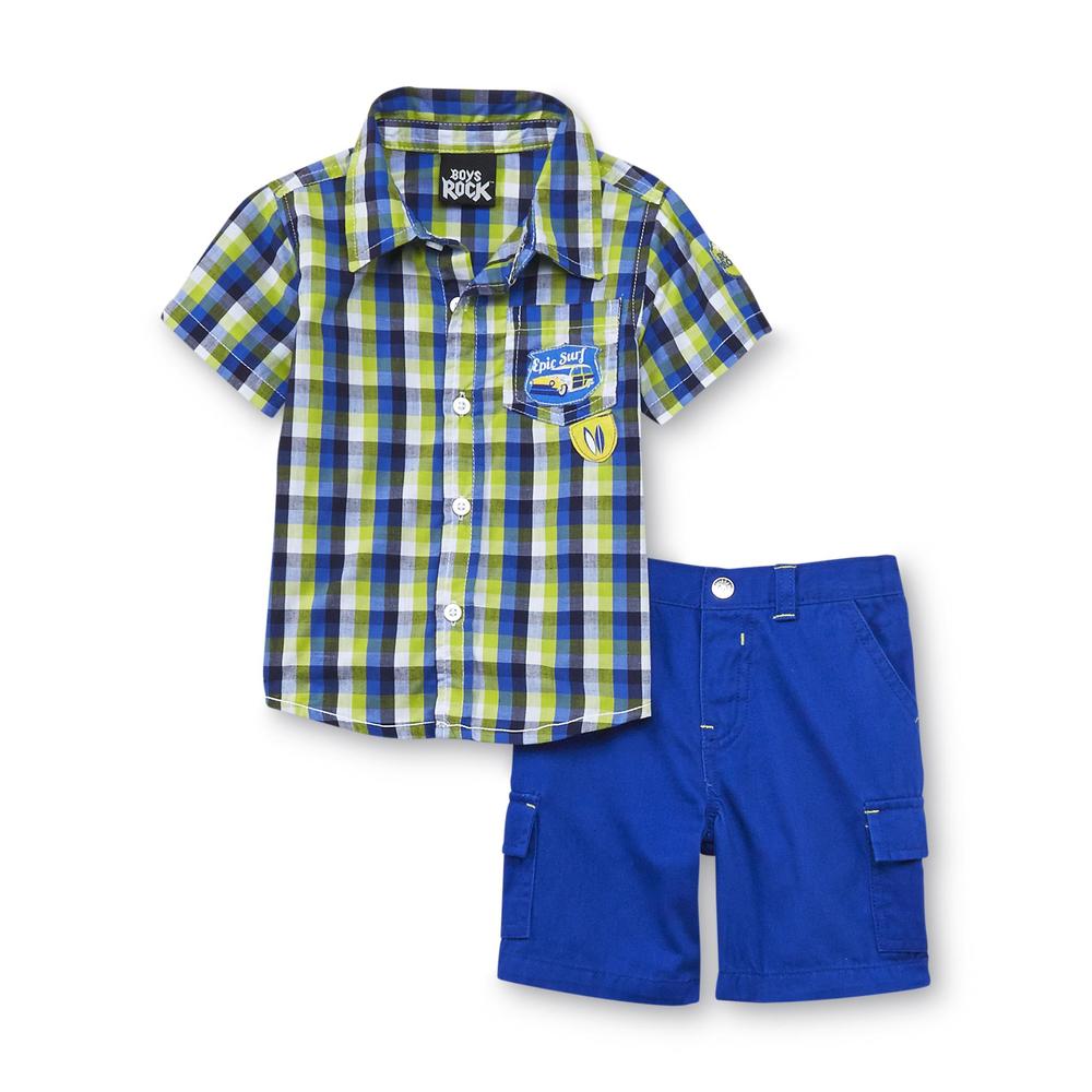 Boys Rock Toddler Boy's Button-Front Shirt & Cargo Shorts - Plaid