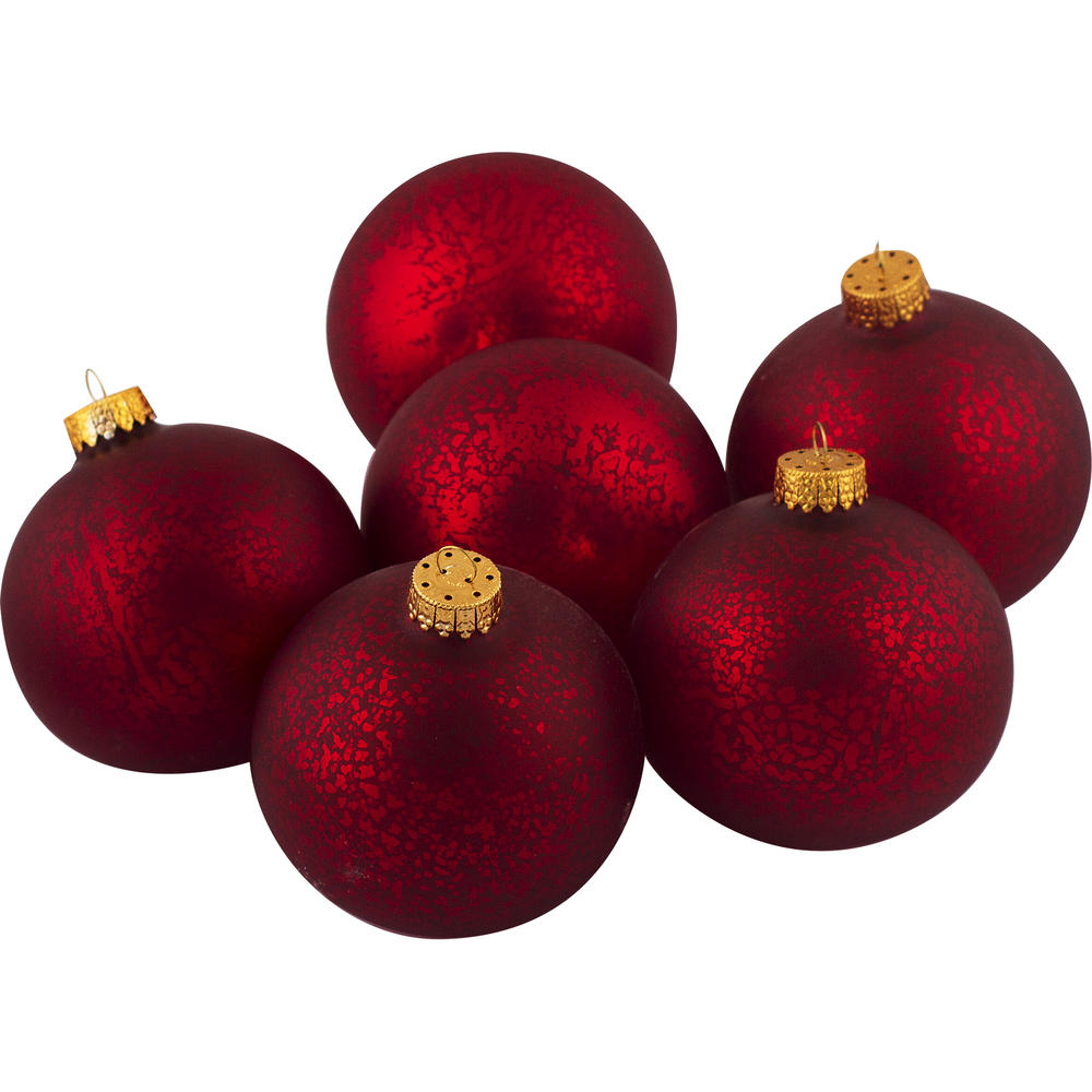 Donner & Blitzen Incorporated Burgundy Sparkle Glass Christmas Ornaments, 85 mm, 6 Ct