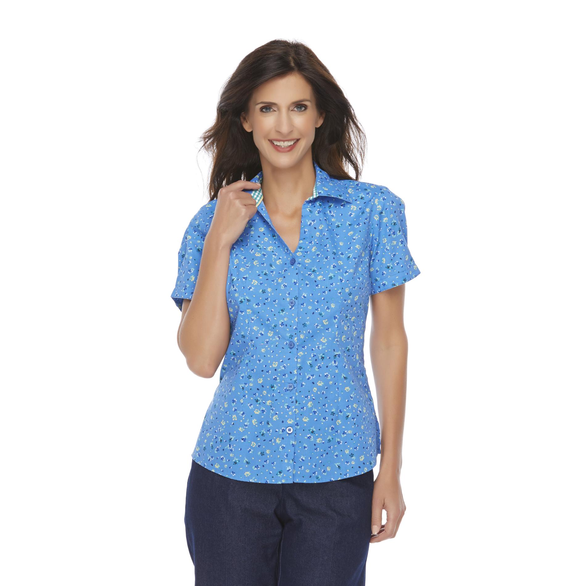 Basic Editions Women's Woven Camp Shirt - Floral