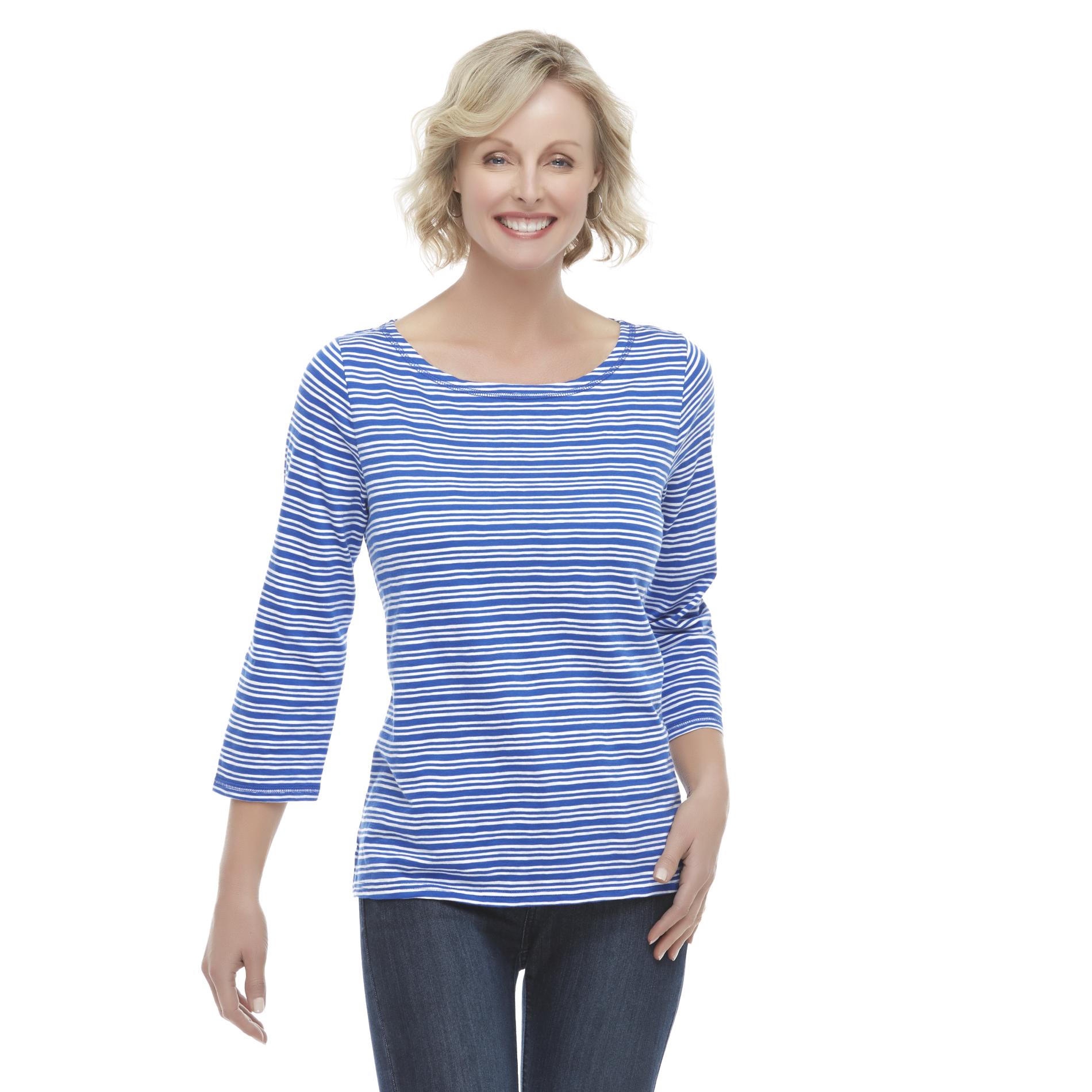 Basic Editions Women's Slub Knit T-Shirt - Striped