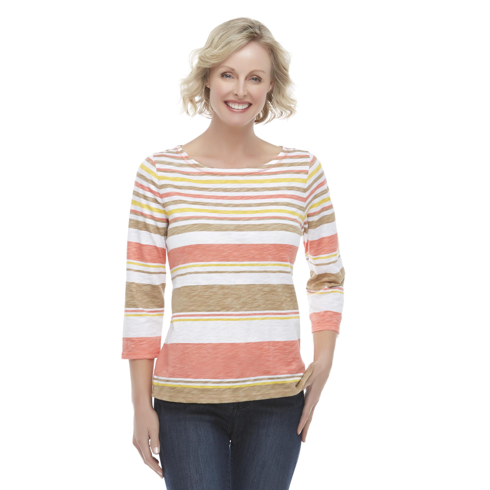 Basic Editions Women's Slub Knit T-Shirt - Striped