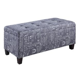 Linon Carmen Shoe Storage Ottoman, Gray Script