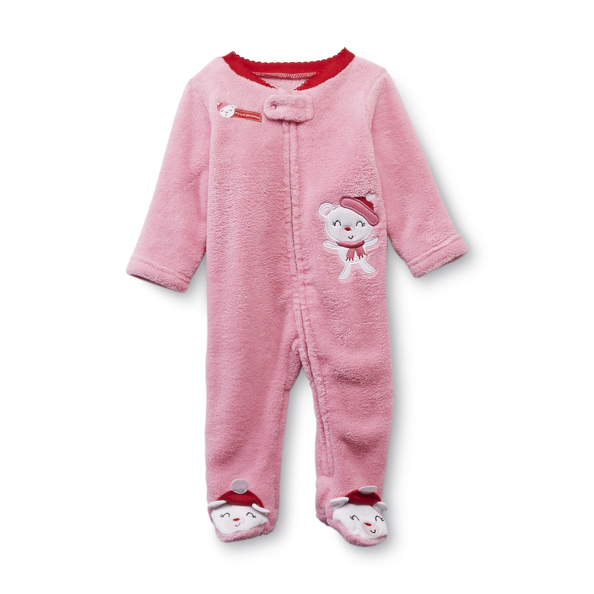 Small Wonders Newborn Girl's Footed Sleeper Pajamas - Christmas Bear
