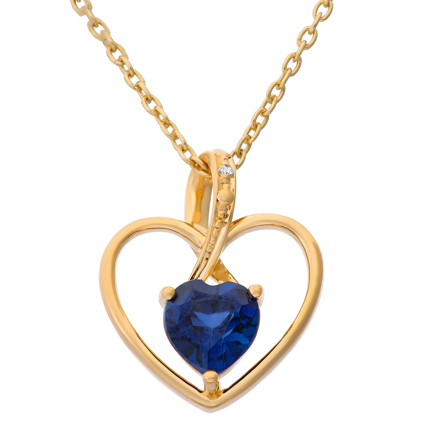 Gold over Sterling Silver Created Blue Sapphire Heart Pendant