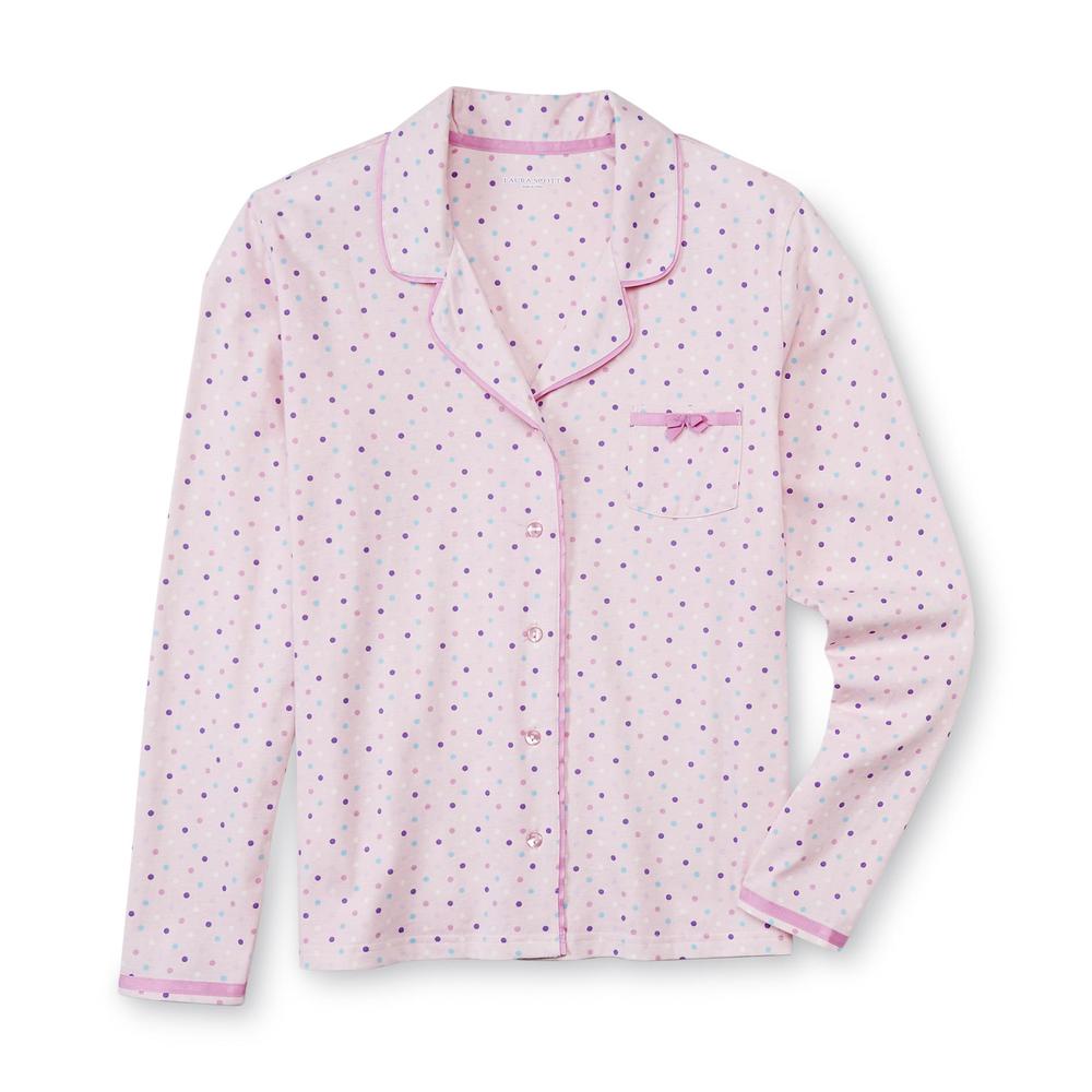 Laura Scott Women's Plus Long-Sleeve Pajamas & Slippers - Polka Dot