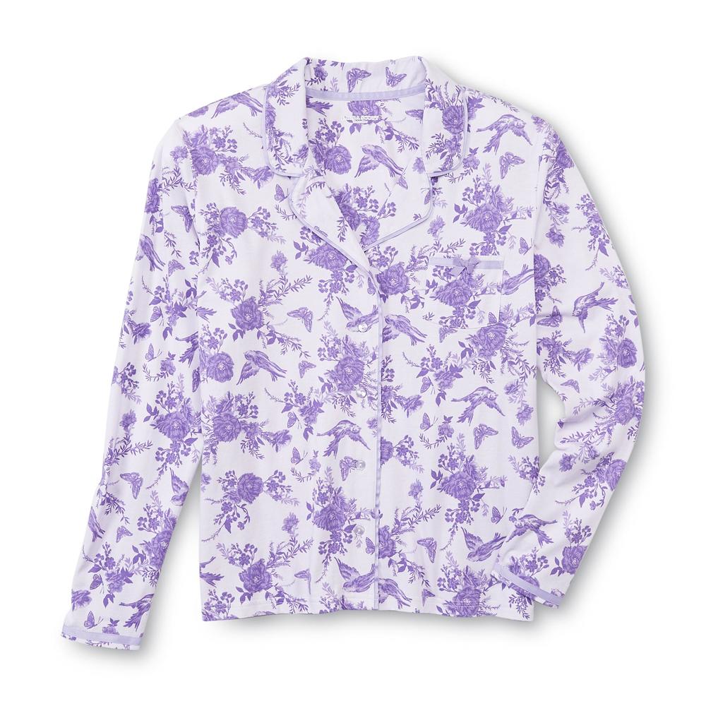 Laura Scott Women's Plus Long-Sleeve Pajamas & Slippers - Floral & Butterflies