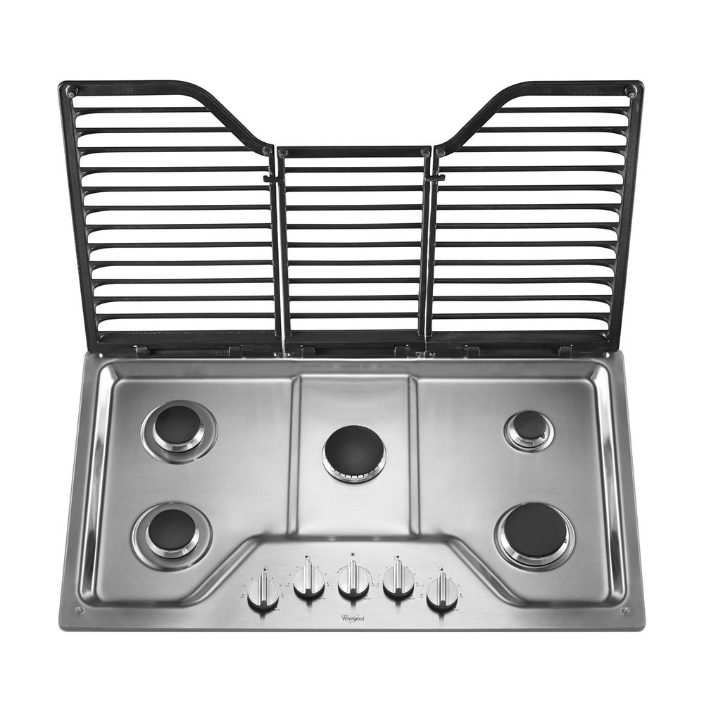 Whirlpool WCG97US6DS  36" 5-Burner Gas Cooktop with EZ-2-Lift&#8482; Hinged Cast-Iron Grates - Stainless Steel