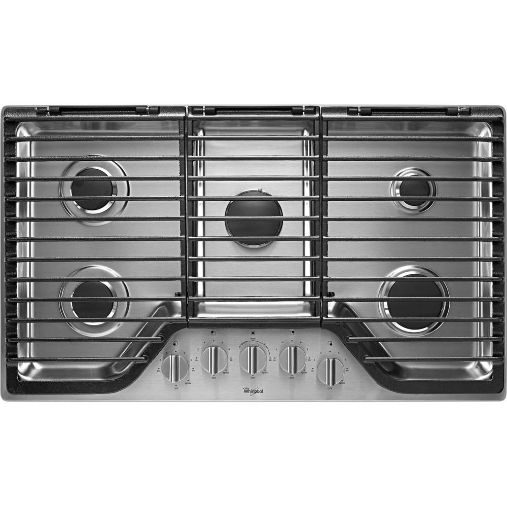 Whirlpool WCG97US6DS  36" 5-Burner Gas Cooktop with EZ-2-Lift&#8482; Hinged Cast-Iron Grates - Stainless Steel