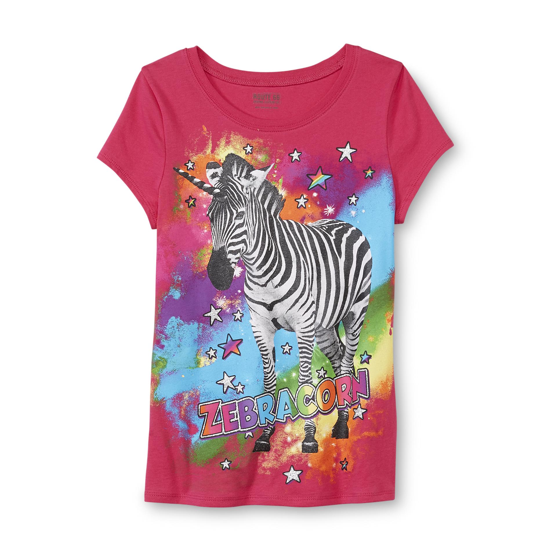 Route 66 Girl's Graphic T-Shirt - Zebra Unicorn