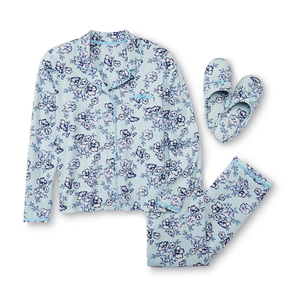 Laura Scott Women's Long-Sleeve Pajamas & Slippers - Floral