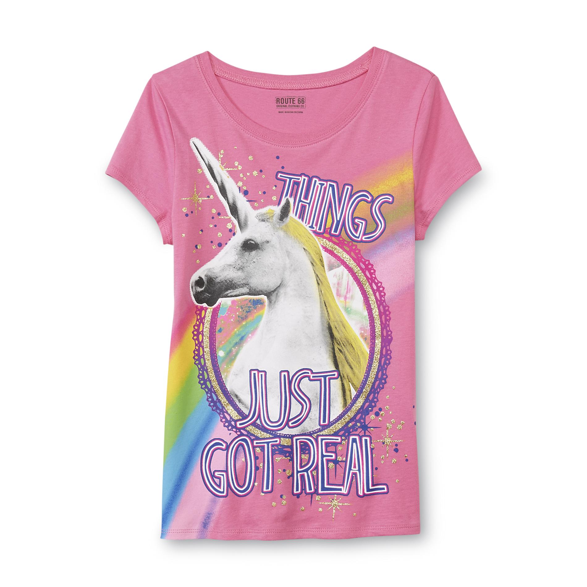 Route 66 Girl's Graphic T-Shirt - Unicorn & Rainbow