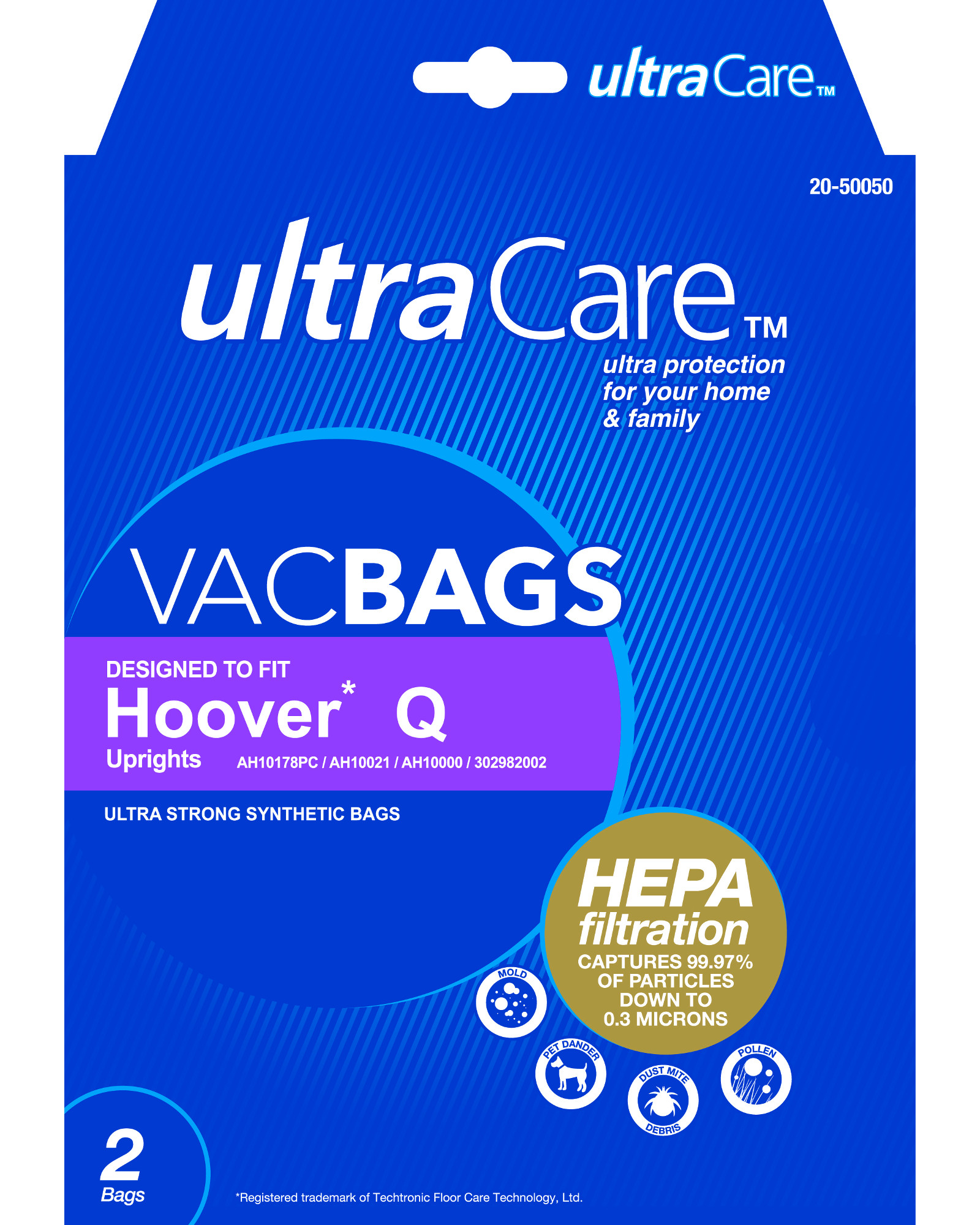 UltraCare UC64720-2  Vacuum Bags for Hoover&#8482; type Q Upright HEPA - 2pk