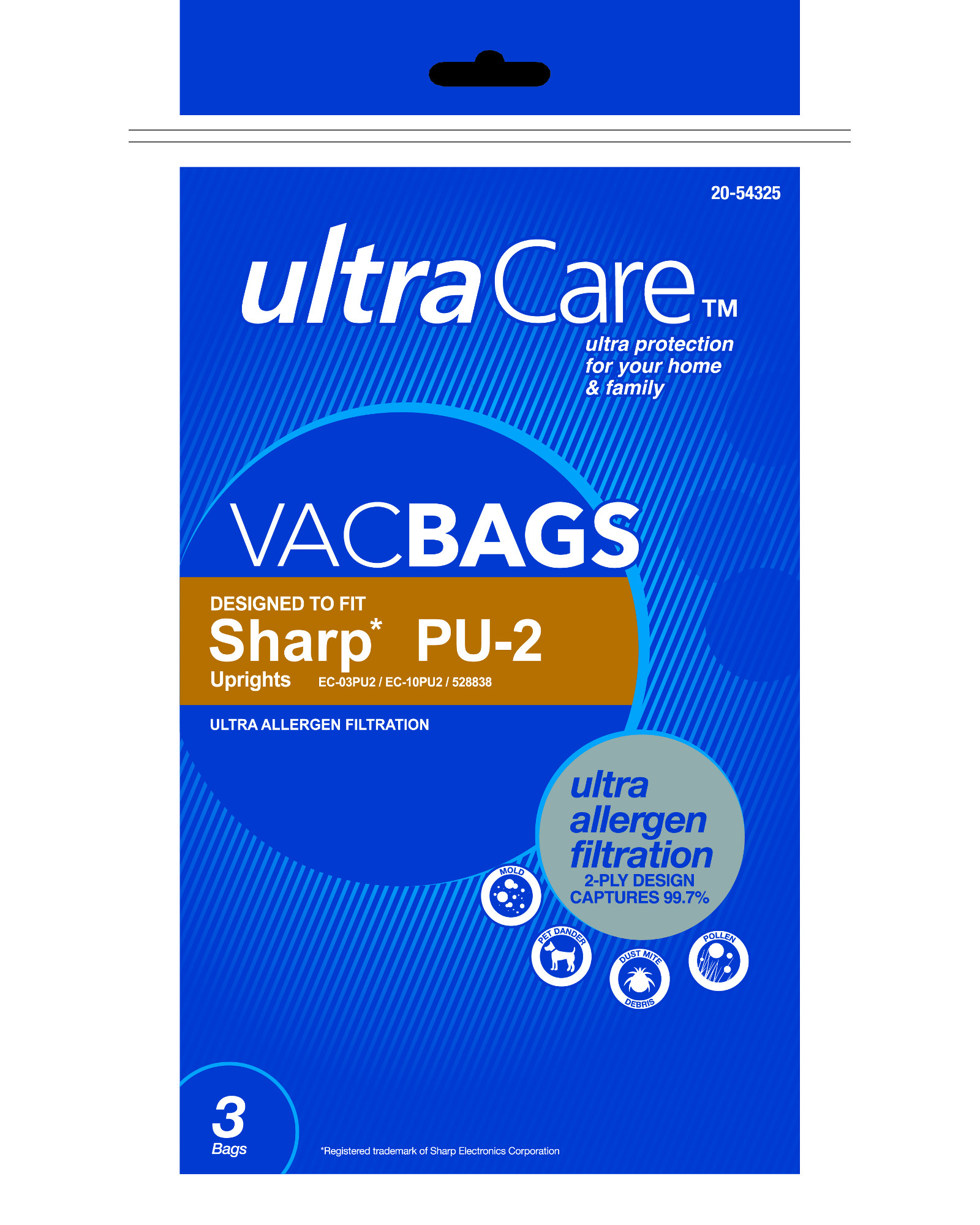 UltraCare UC48759-6  Vacuum Bags for Sharp&#8482; type PU-2 Upright Ultra Allergen - 3 pk