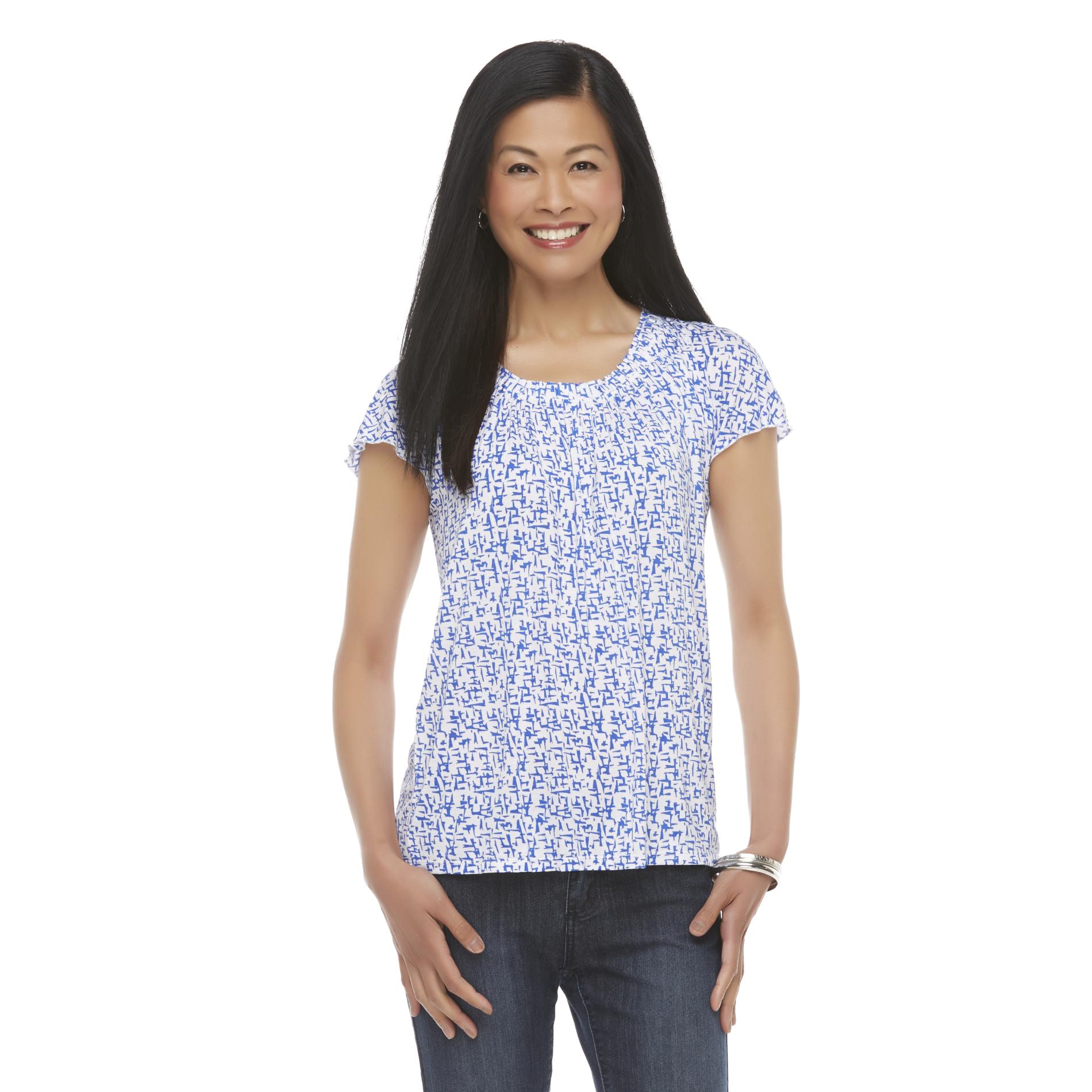 Jaclyn Smith Women's Modern Peasant Top - Abstract Geometric