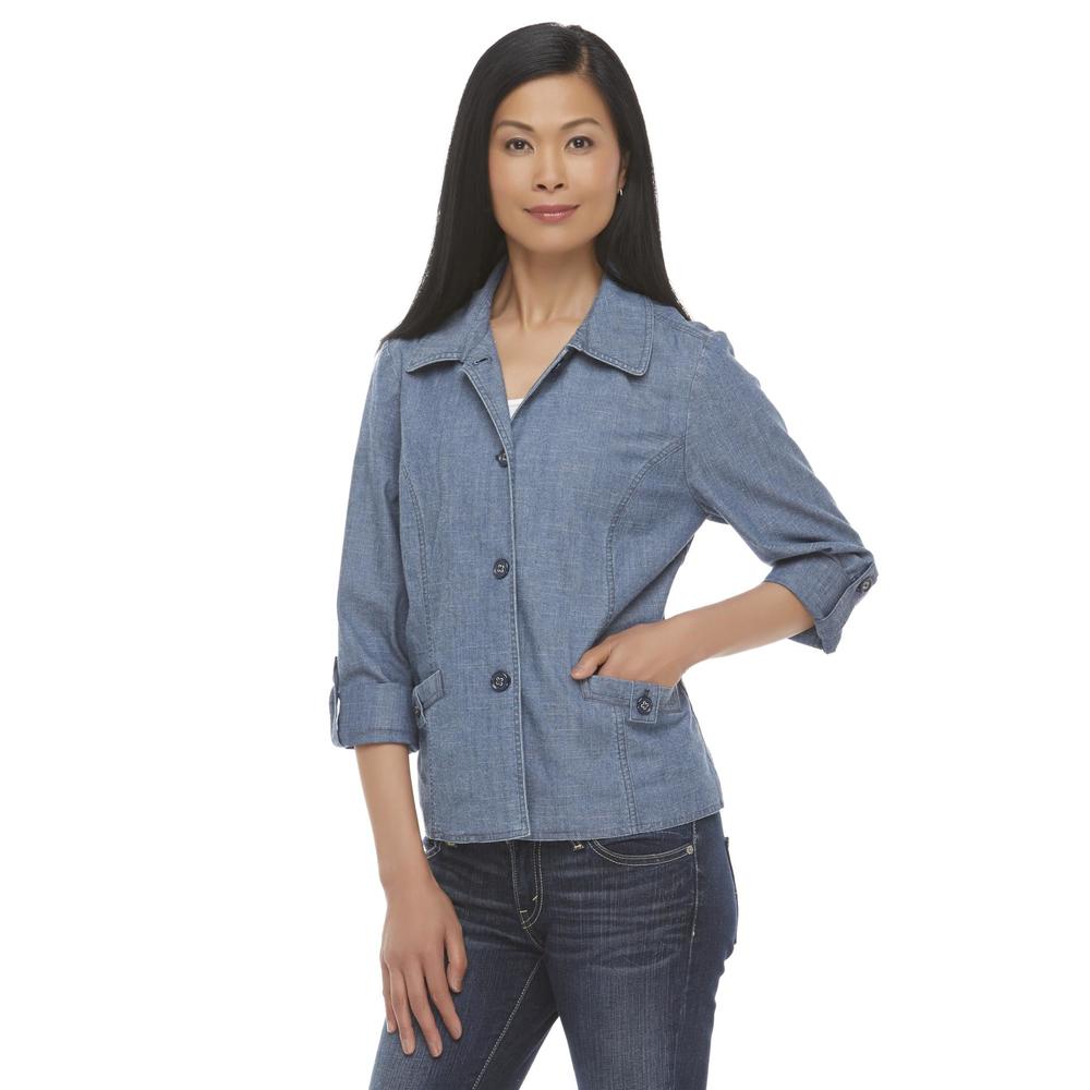Basic Editions Women's Twill Button-Front Jacket