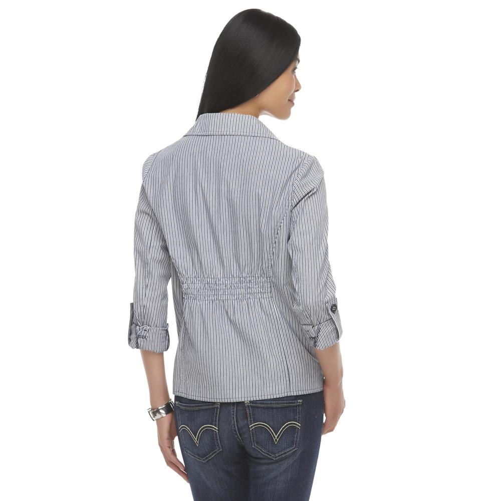 Basic Editions Women's Twill Button-Front Jacket - Striped
