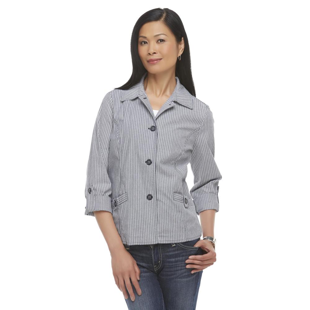 Basic Editions Women's Twill Button-Front Jacket - Striped