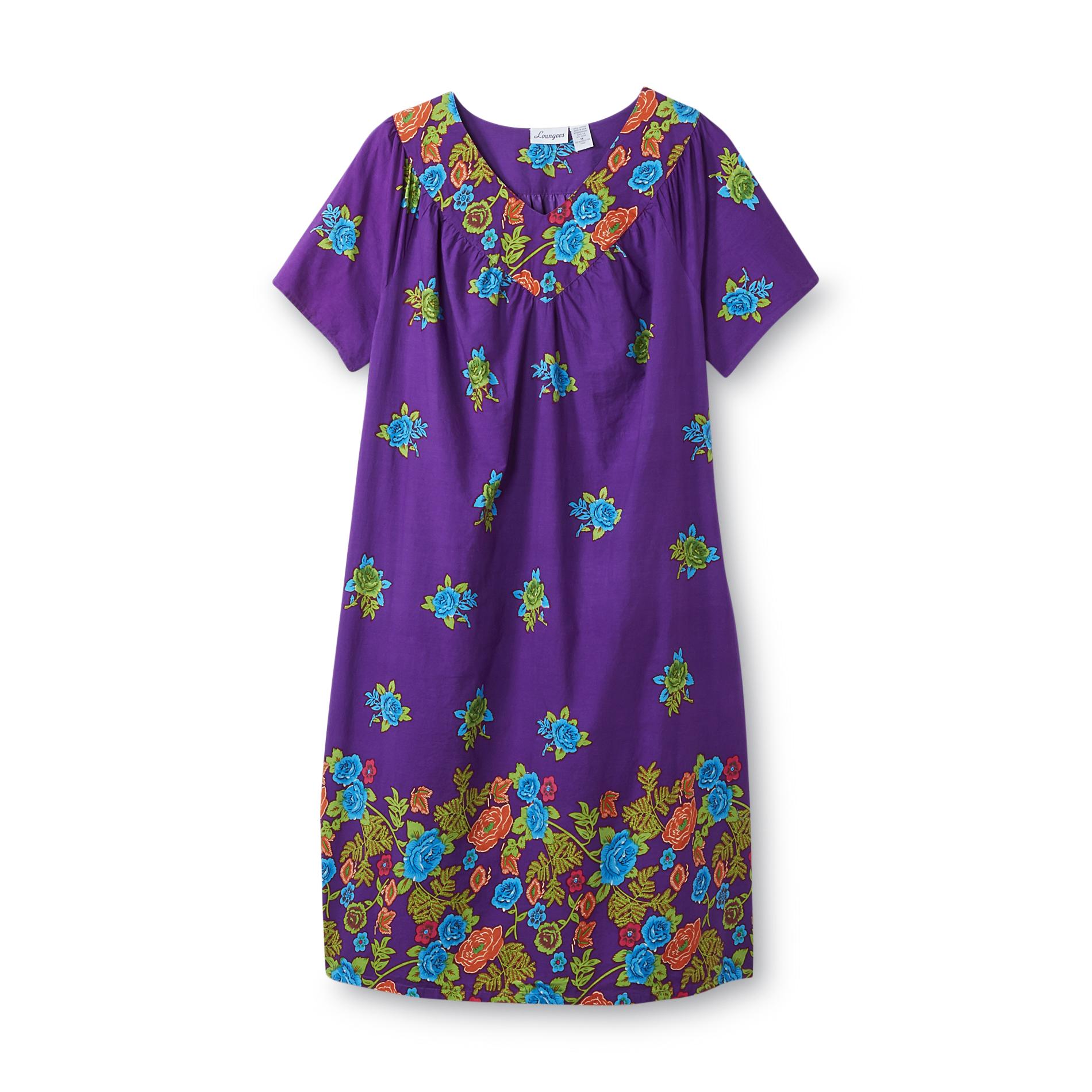 Loungees Women's Plus Caftan Nightgown - Floral