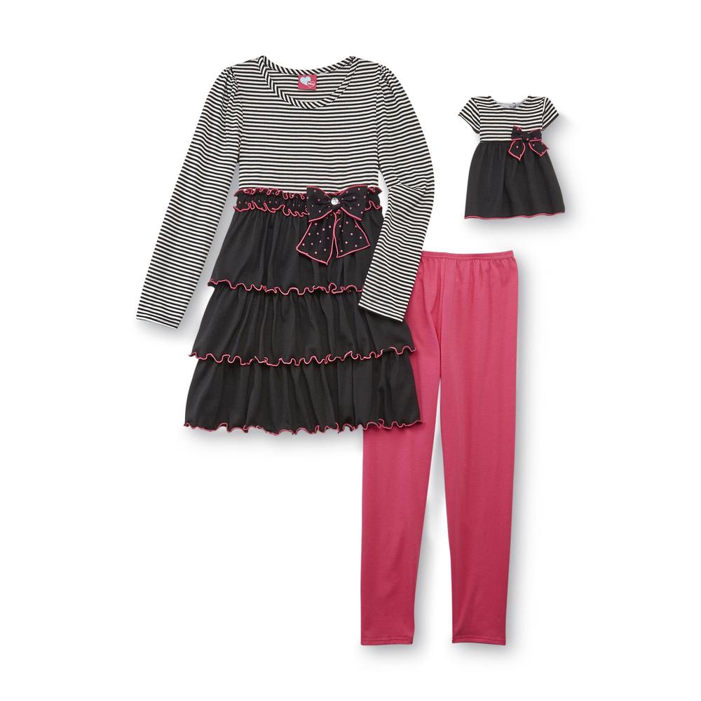 What A Doll Girl's Dress  Leggings & Doll Outfit - Striped