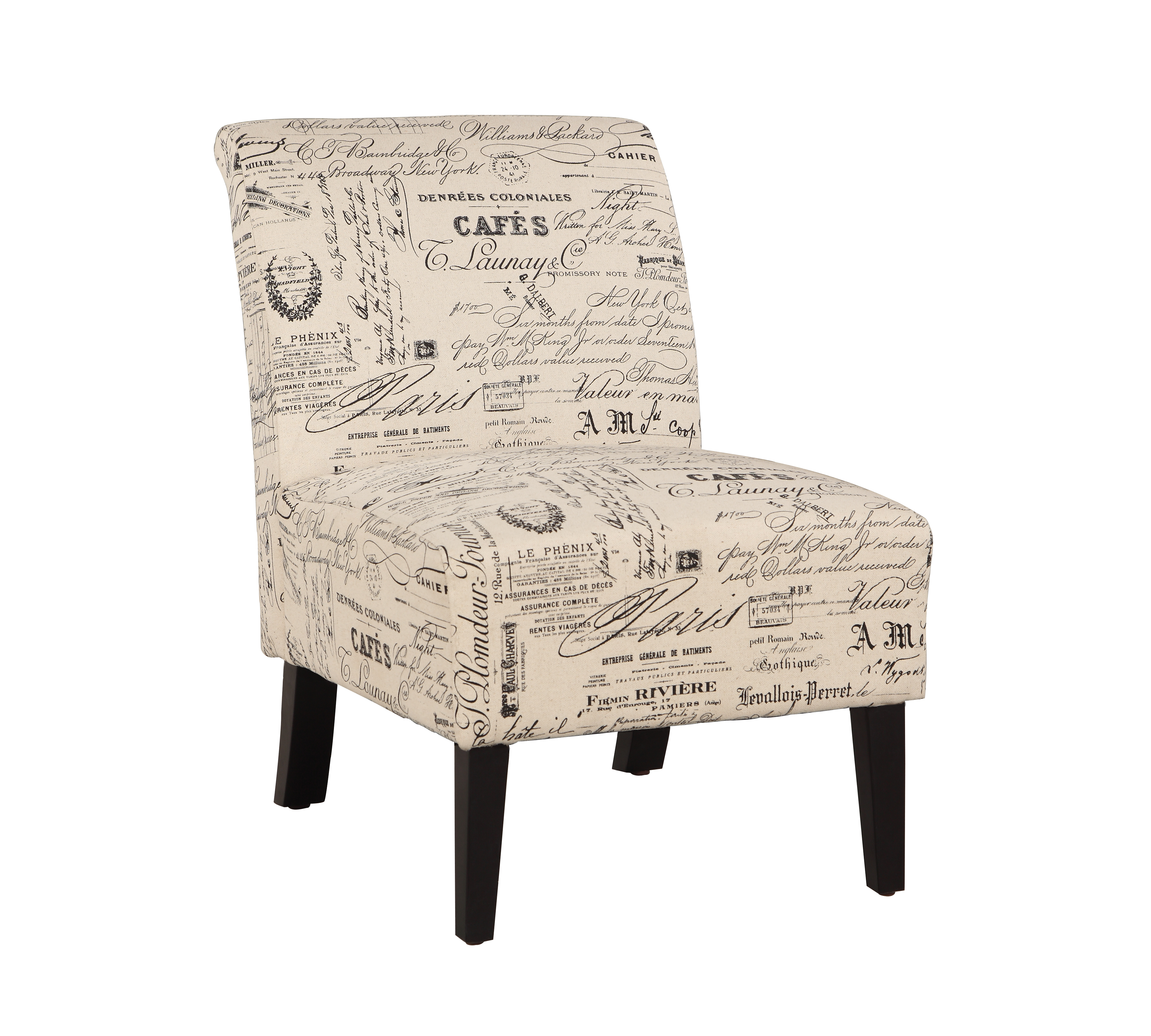 Linon Lily Slipper Linen Script Wood Chair - Dark Walnut