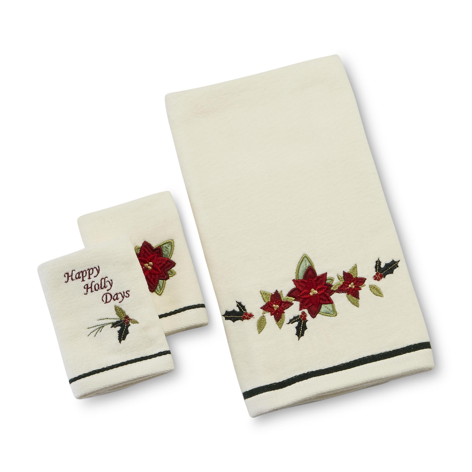 Colormate Christmas Bath Towel & 2 Fingertip Towels - Festive Floral