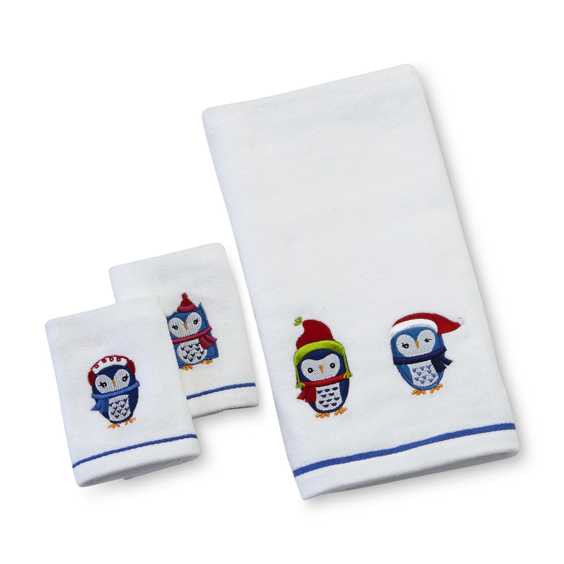 Colormate Christmas Bath Towel & 2 Fingertip Towels - Owl