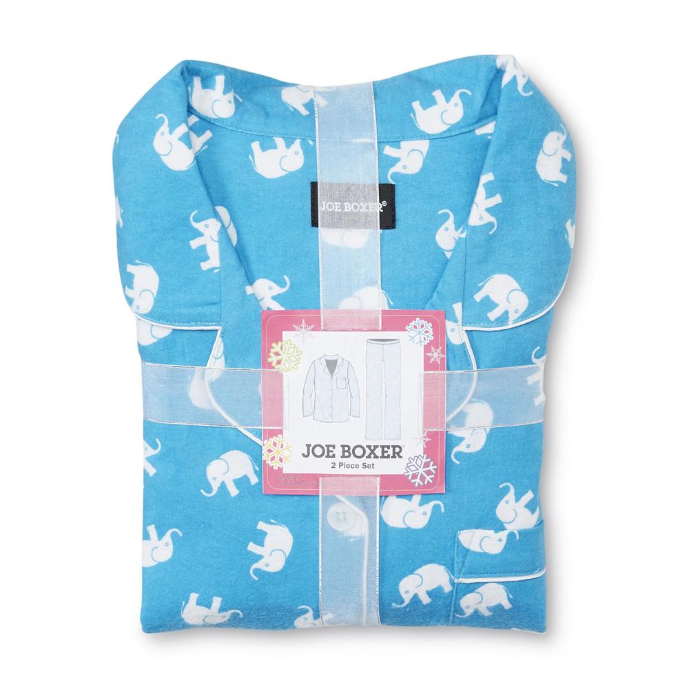 Joe Boxer Women's Flannel Pajama Shirt & Pants - Elephant