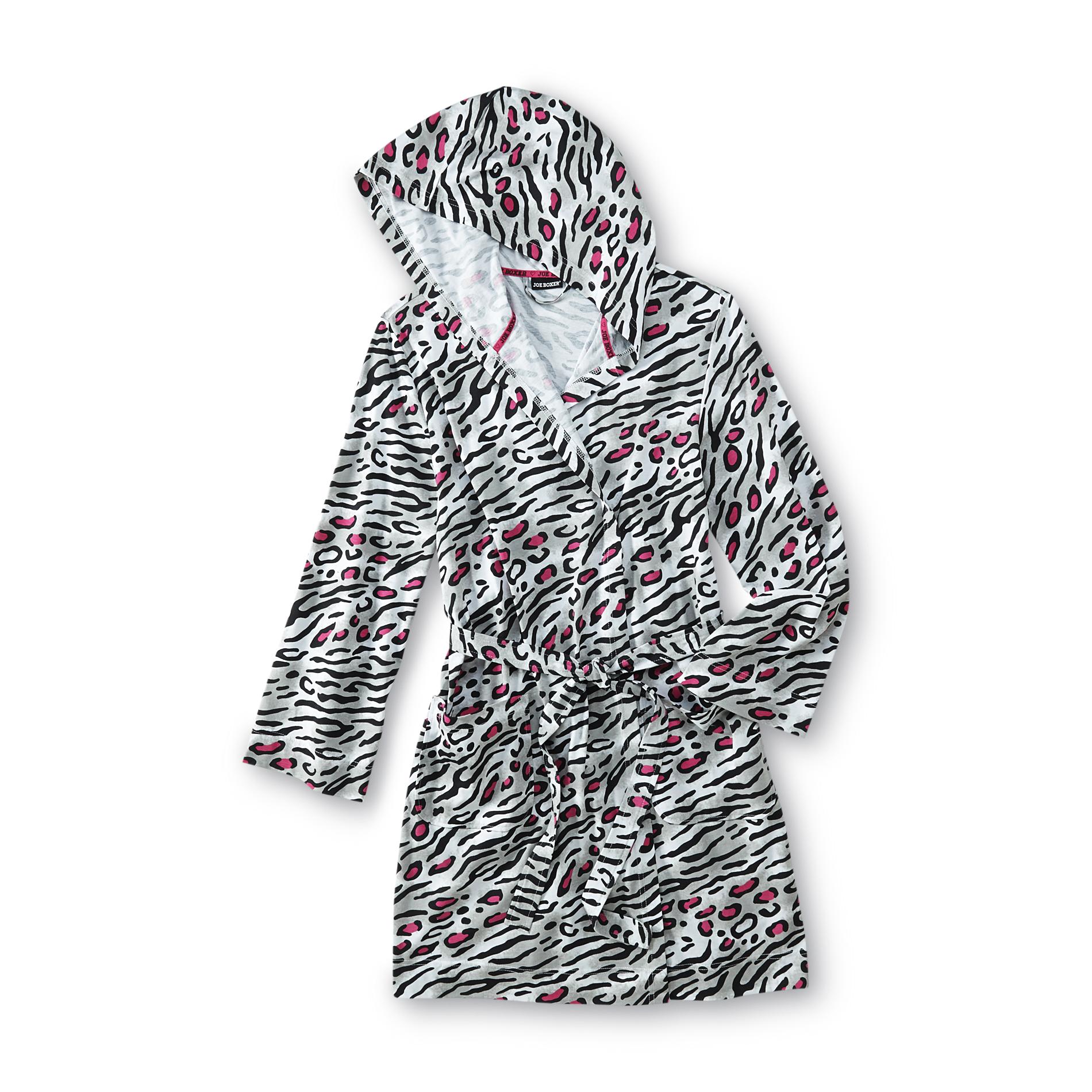 Joe Boxer Women's Hooded Jersey Knit Robe Leopard