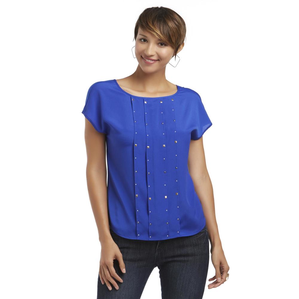 Attention Women's Studded Mixed Media Top
