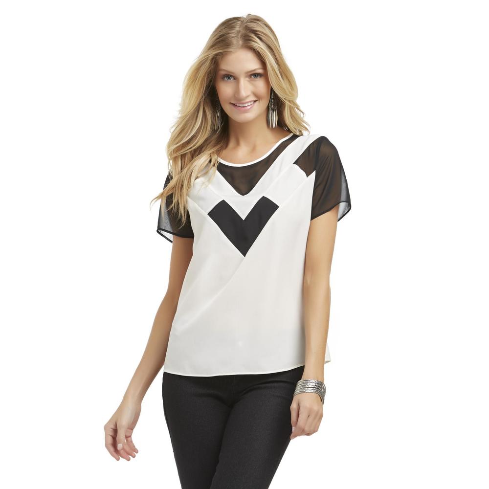 Attention Women's Sheer-Inset Top - Geometric Colorblock
