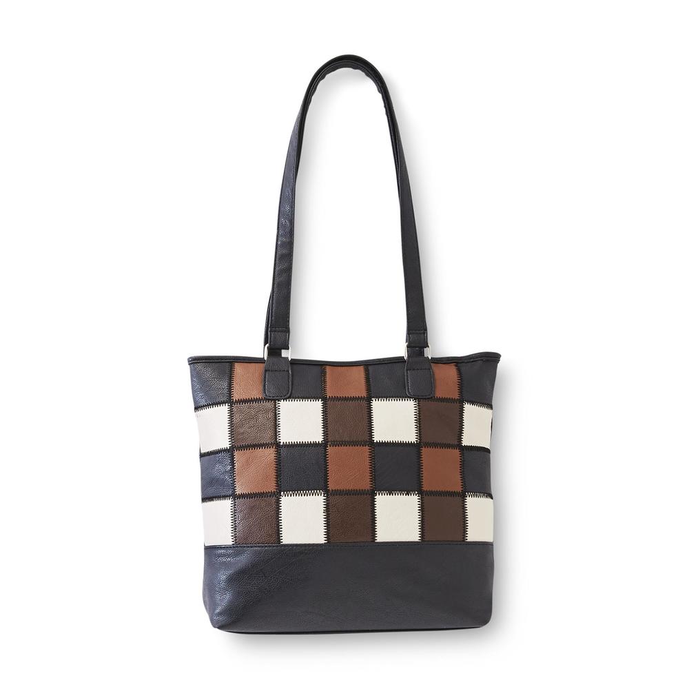 Jaclyn Smith Women's Checkmate Patchwork Tote Handbag