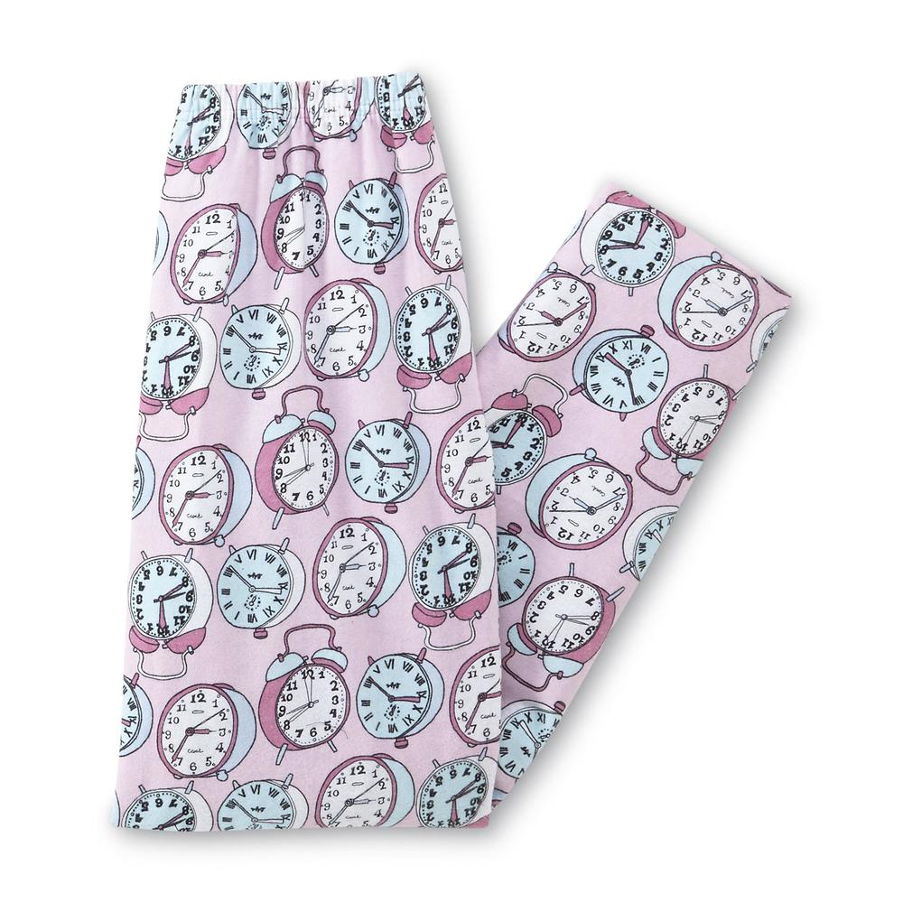 Joe Boxer Women's Flannel Pajama Top & Pants - Clocks