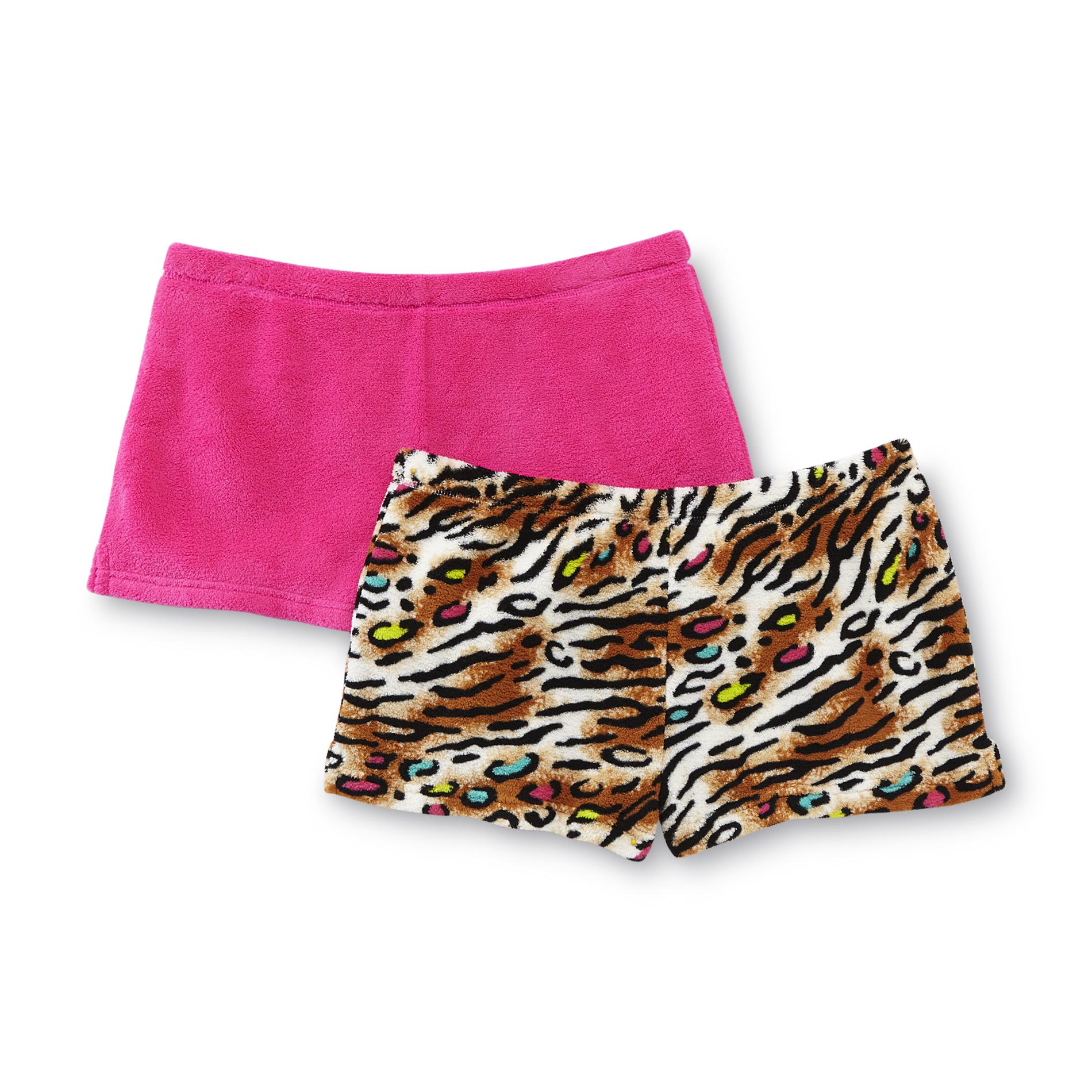 Joe Boxer Women's 2-Pairs Plush Fleece Pajama Shorts - Leopard