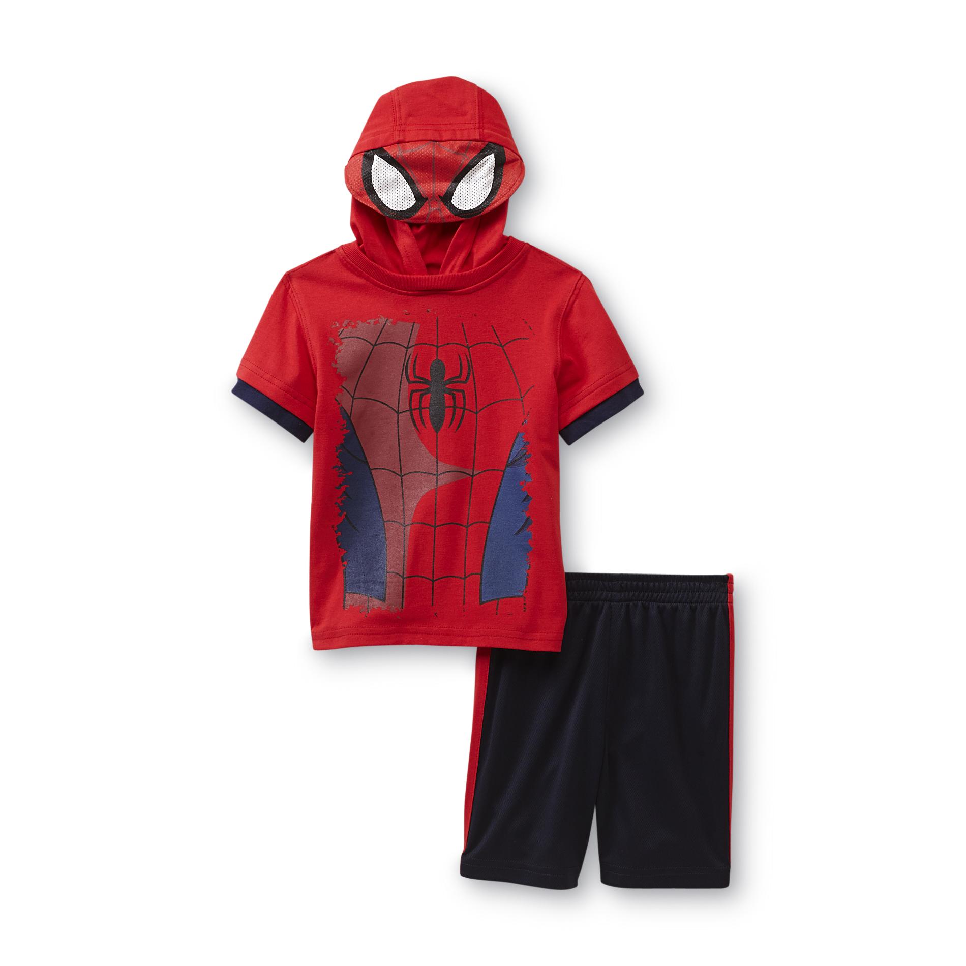 Marvel Comics Spider-Man Toddler Boy's Hooded T-Shirt & Mesh Shorts