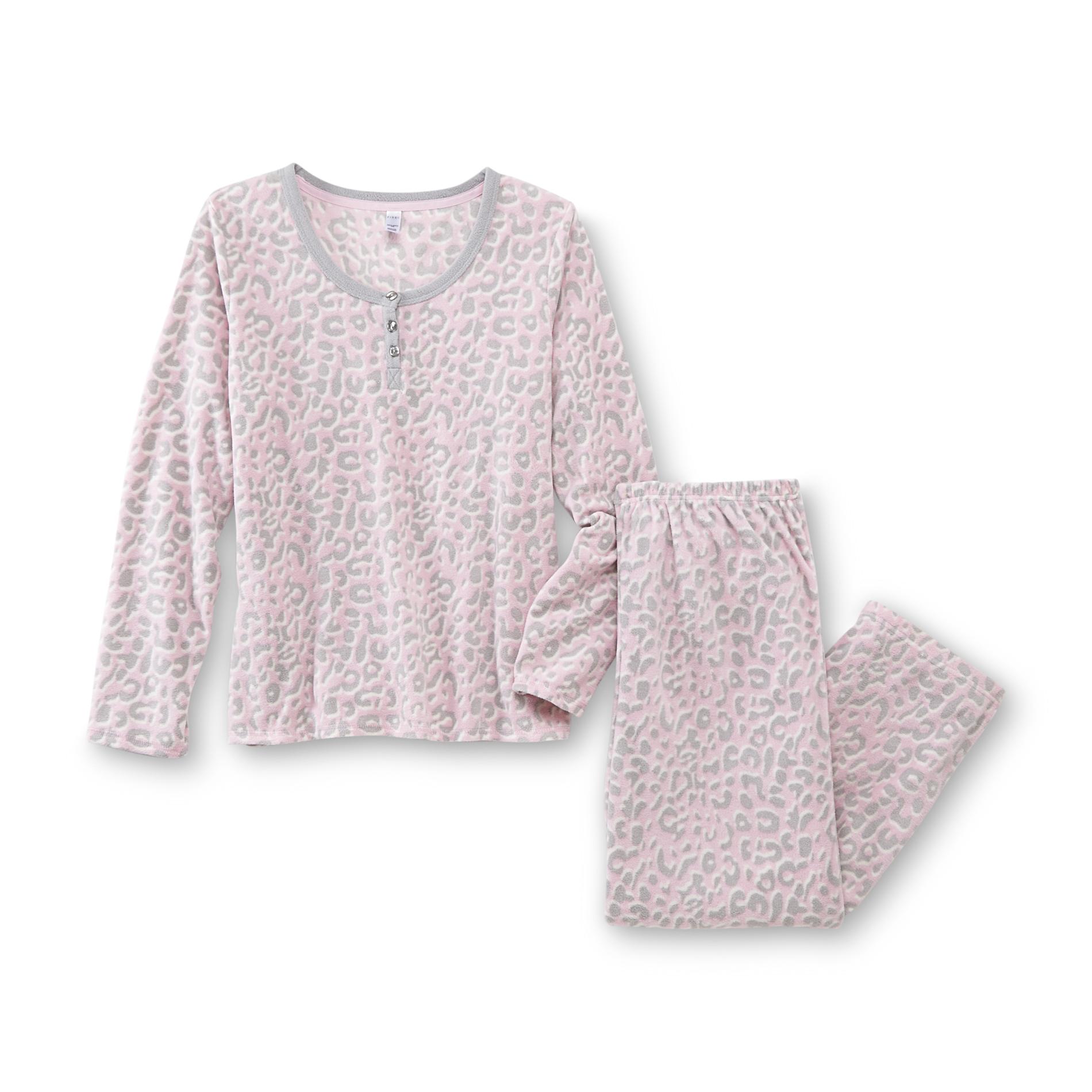 Pink K Women's Pajama Top & Pants- Leopard Print