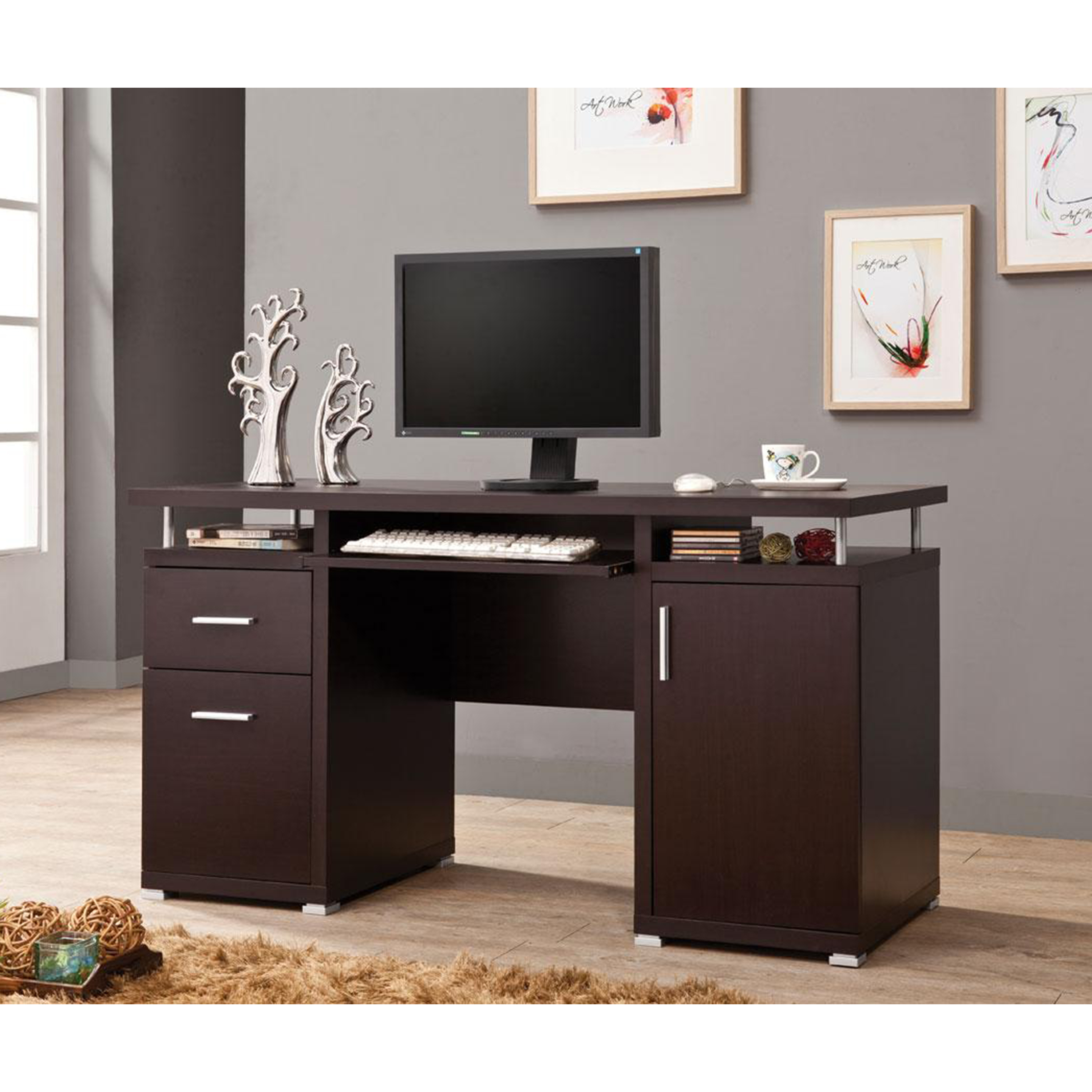 Venetian Worldwide Dubois Computer Desk in Cappuccino Finish, Brown Venetian Worldwide Dubois Computer Desk in Cappuccino Finish, Brown