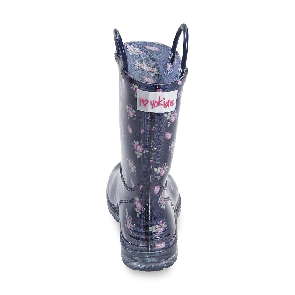 Yoki Girl's Ashley Navy/Floral Rain Boot