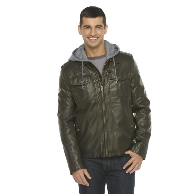 Levi's Men's Hooded Faux Leather Racer Jacket