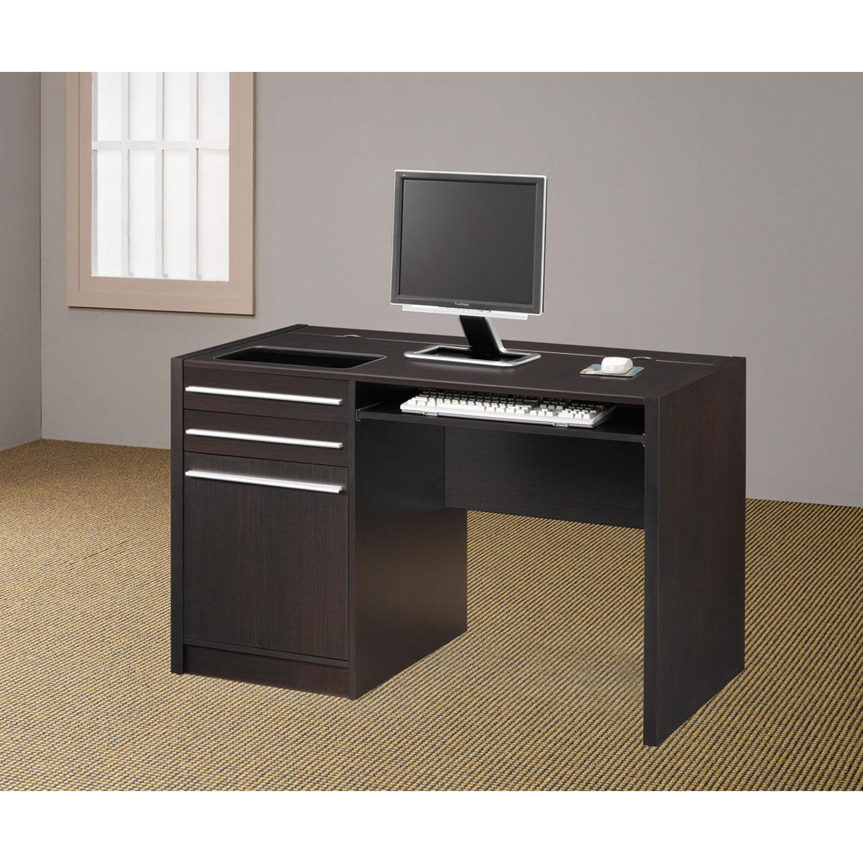 Venetian Worldwide Hahn Computer Desk in Cappuccino Finish, Brown Venetian Worldwide Hahn Computer Desk in Cappuccino Finish, Brown