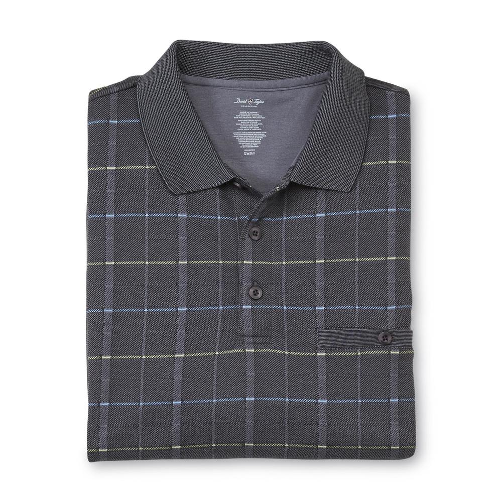 David Taylor Collection Men's Jacquard Knit Polo Shirt - Windowpane
