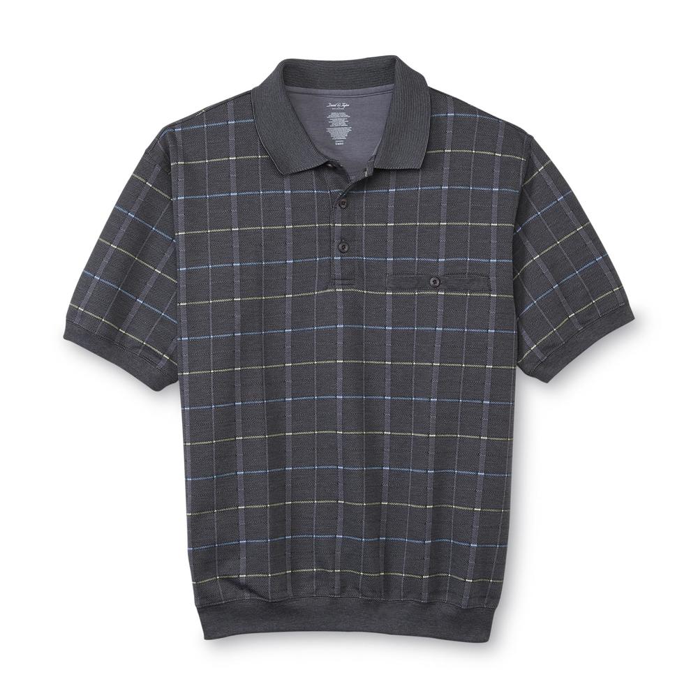 David Taylor Collection Men's Jacquard Knit Polo Shirt - Windowpane