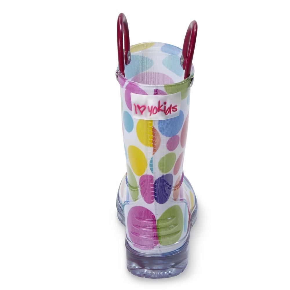 Yoki Toddler Girl's Dizzy White/Polka-Dot Rain Boot