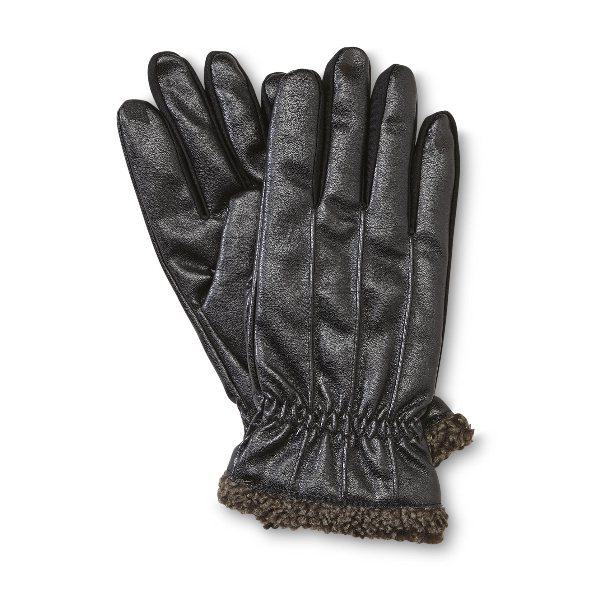Isotoner Men's SmarTouch Faux Leather Tech Gloves - Fleece