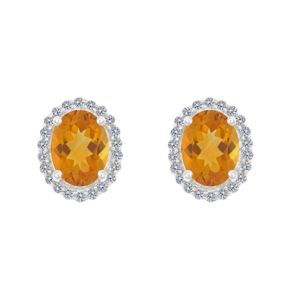 New York City Diamond District 14k gold 8x6 oval citrine with 1/5 cttw diamond halo earrings