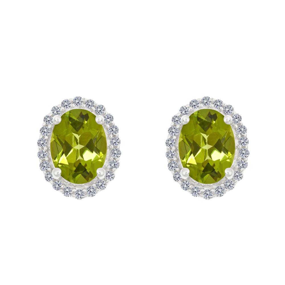 New York City Diamond District 14k gold 8x6 oval peridot with 1/5 cttw diamond halo earrings